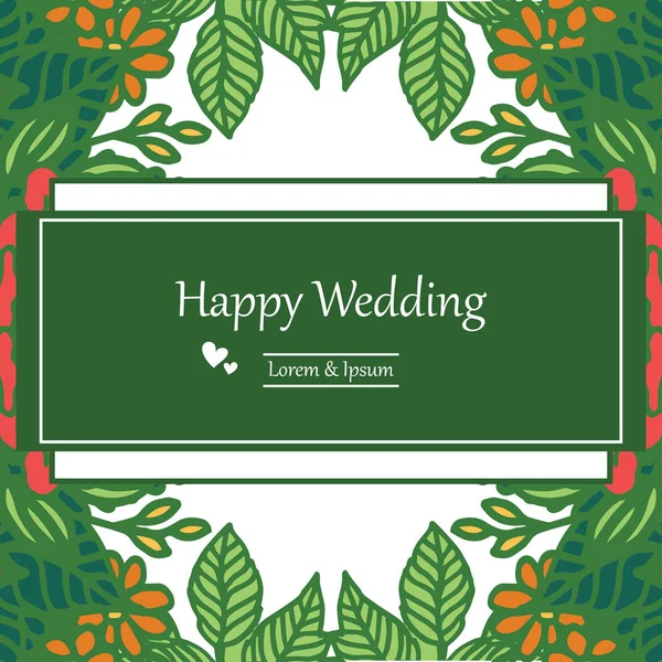Multitud de flores y hojas, con marco vintage, decoración de la tarjeta feliz boda. Vector — Vector de stock