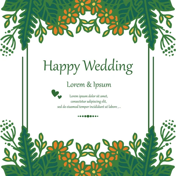 Menge Blume und Blätter, mit Vintage-Rahmen, Dekoration der Karte glückliche Hochzeit. Vektor — Stockvektor