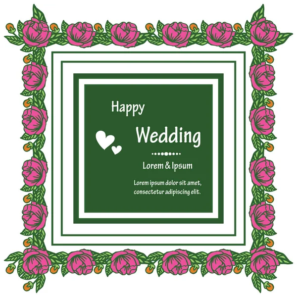 Dibujo ramas hojas, con decoración hermoso marco de flores, para el diseño de la tarjeta feliz boda. Vector — Vector de stock