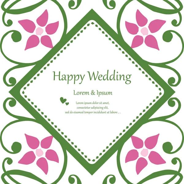 Hermoso marco de flores de color rosa, elegante estilo, para la tarjeta de invitación feliz boda. Vector — Vector de stock