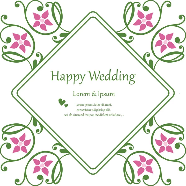 Einladungskarte mit floralem Ornament, elegantem Rahmen, Schriftzug der glücklichen Hochzeit. Vektor — Stockvektor
