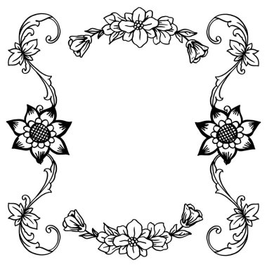 Süs yaprak çiçek çerçeve, siyah ve beyaz renklerde. Vektör