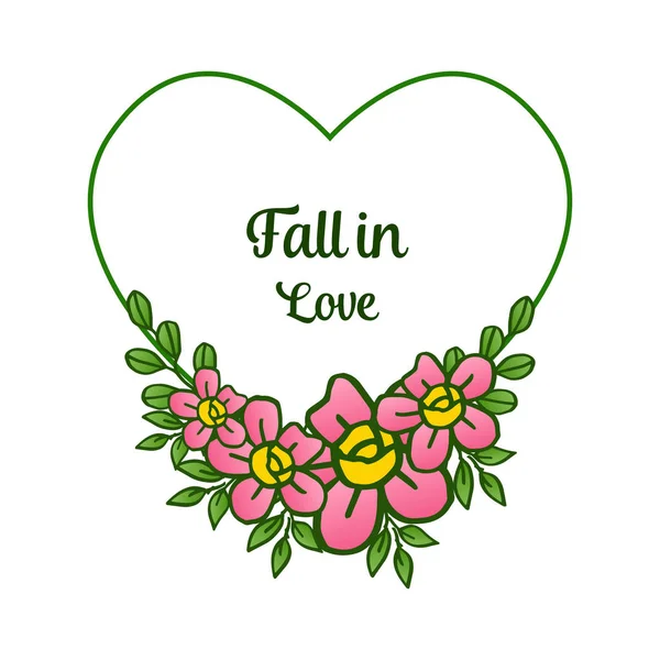 Carte de vœux moderne tomber en amour, avec motif vert cadre floral feuillu. Vecteur — Image vectorielle