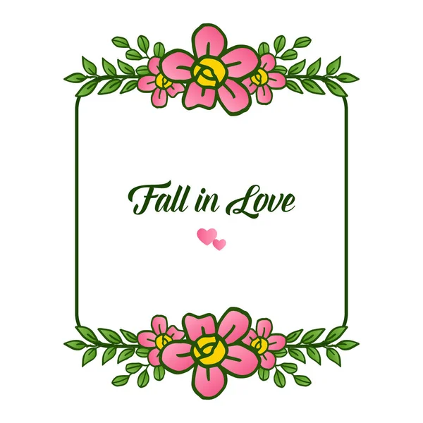 Ontwerp elegant van Card Fall in Love, roze bloem frame, element geïsoleerd op witte achtergrond. Vector — Stockvector