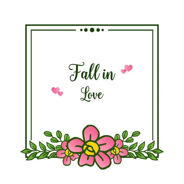 Diseño elegante de la tarjeta de caer en el amor, marco de flores de color rosa, elemento aislado sobre fondo blanco. Vector — Vector de stock