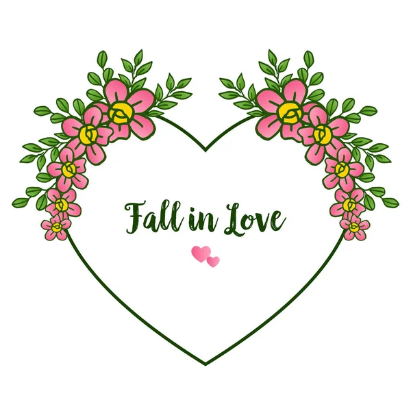 Ontwerp elegant van Card Fall in Love, roze bloem frame, element geïsoleerd op witte achtergrond. Vector — Stockvector