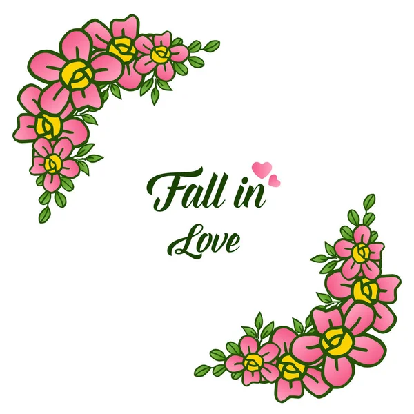 Ornate of green leafy wreath frame, for lettering fall in love, romantic card. Vector — Stock Vector