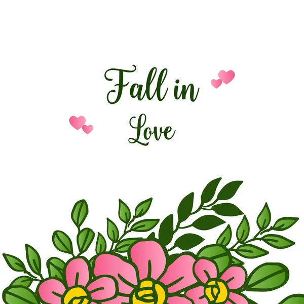 Desenho de moldura de flor rosa, para várias letras cartão cair no amor. Vetor —  Vetores de Stock