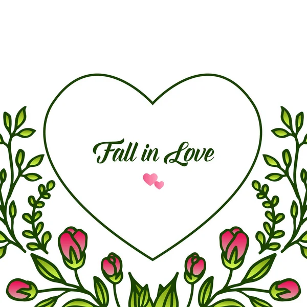 Bordure décorative de cadre de couronne de feuilles, pour une carte unique tomber en amour. Vecteur — Image vectorielle