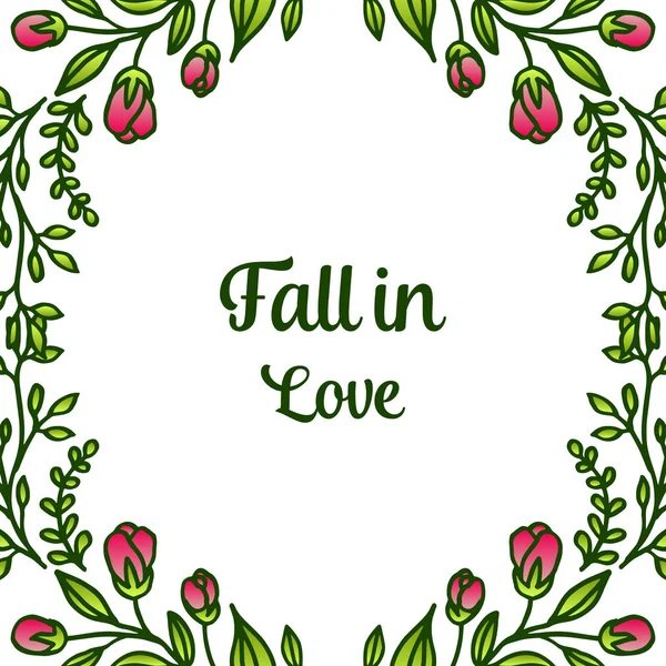 Поздравительная открытка романтическая и текст влюбляются, со стилем листьев цветочные рамки элегантные. Вектор — стоковый вектор