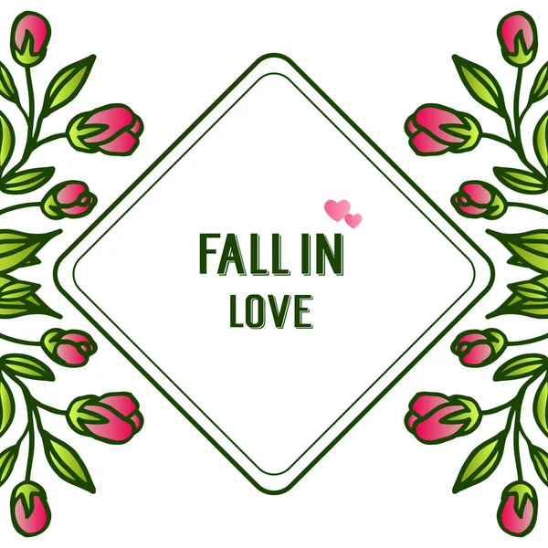 Carte de vœux romantique et texte tombent amoureux, avec le style de cadre floral feuille élégant. Vecteur — Image vectorielle