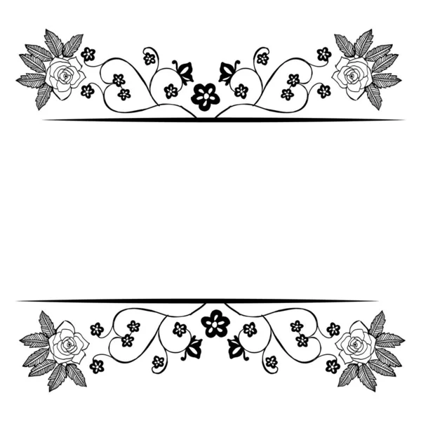 Cornice in fiore bianco nero, isolata su sfondo bianco, per il disegno di biglietti di auguri. Vettore — Vettoriale Stock