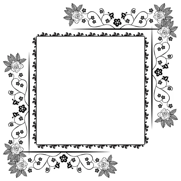 Черно-белая цветочная рамка, выделенная на белом фоне, для оформления поздравительных открыток. Вектор — стоковый вектор