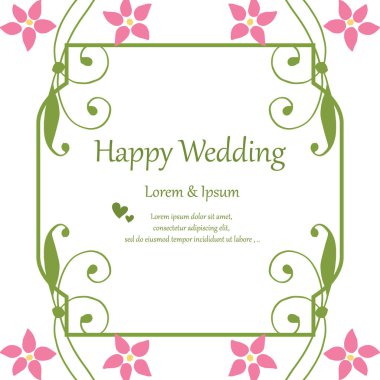 Güzel çiçek çerçeve, süslü yeşil yaprakları, tasarım için zarif kart mutlu düğün. Vektör