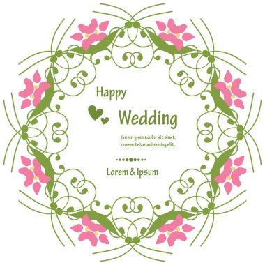 Güzel çiçek çerçeve, süslü yeşil yaprakları, tasarım için zarif kart mutlu düğün. Vektör