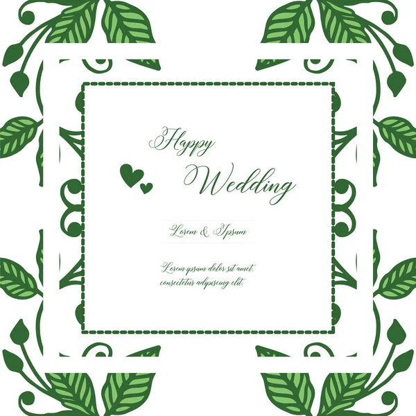 Beautiful floral frame, ornate green leaves, for design elegant of card happy wedding. Vector — Stock Vector