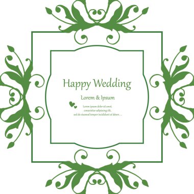 Davetiye kartı, mutlu düğün harfleri ile, kırmızı çiçek çerçeve desen. Vektör