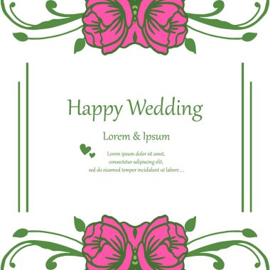 Çeşitli tasarım güzel çiçek çerçeve, mutlu düğün, kart şablonu yazı. Vektör