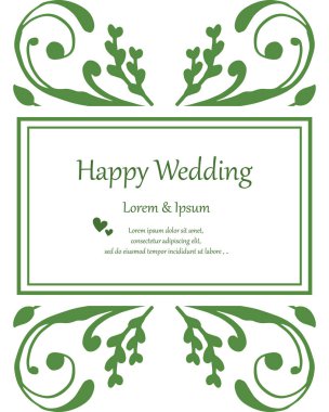 Çeşitli tasarım güzel çiçek çerçeve, mutlu düğün, kart şablonu yazı. Vektör