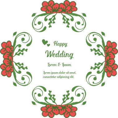 Çeşitli tasarım güzel çiçek çerçeve, mutlu düğün, kart şablonu yazı. Vektör