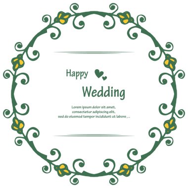 Kart mutlu düğün şekli, sevimli çelenk ile vintage çerçeve. Vektör