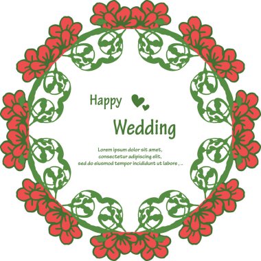 Kart mutlu düğün şekli, sevimli çelenk ile vintage çerçeve. Vektör