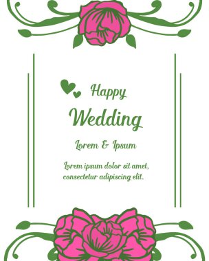 Kart mutlu düğün şekli, sevimli çelenk ile vintage çerçeve. Vektör