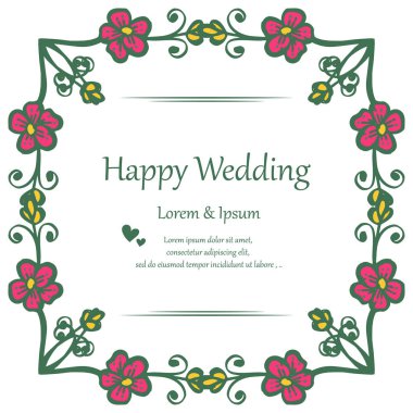 Kırmızı çiçek çerçeve çeşitli şekli, doku zarif çerçeve, davet kartı mutlu düğün için. Vektör
