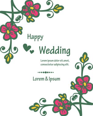 Kırmızı çiçek çerçeve çeşitli şekli, doku zarif çerçeve, davet kartı mutlu düğün için. Vektör