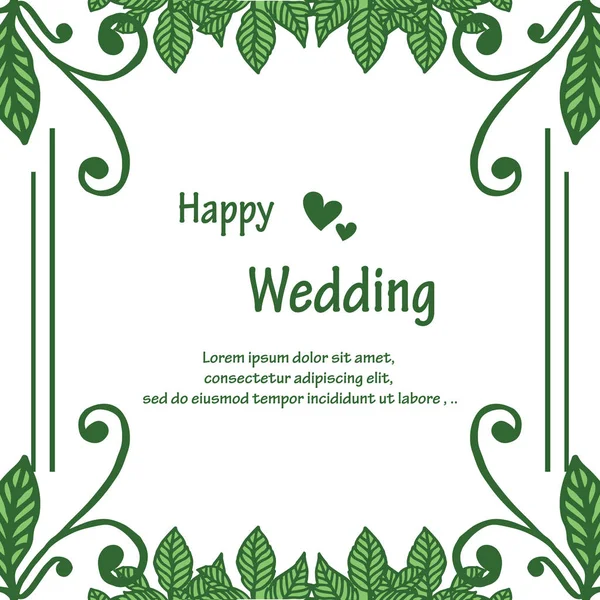 Seamless pattern border, with drawing green leaf, wallpaper of card happy wedding. Vector — Stock Vector