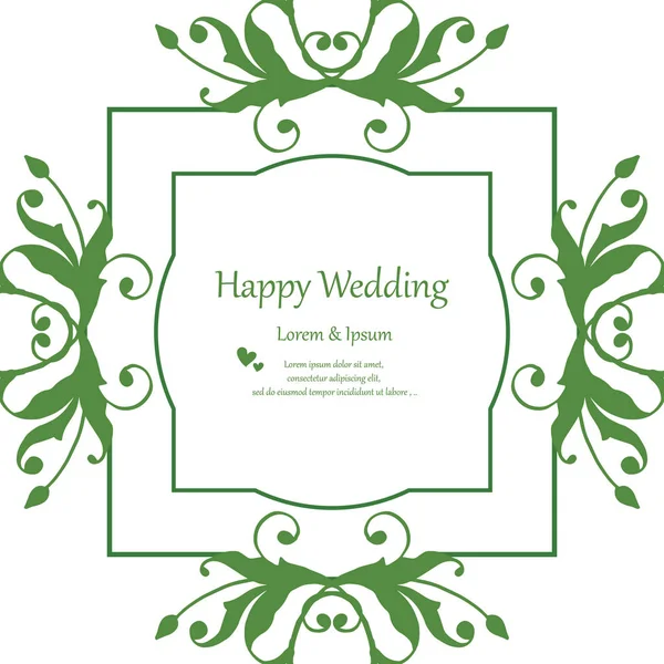 Tarjeta de invitación, con letras feliz boda, patrón de marco de flor roja. Vector — Vector de stock