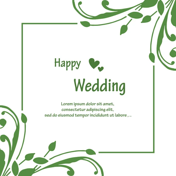 Carte d'invitation, avec lettrage joyeux mariage, motif de cadre de fleur rouge. Vecteur — Image vectorielle