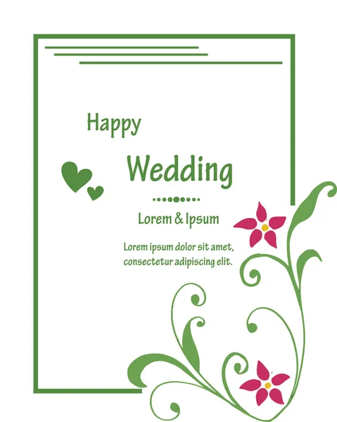 Varios diseño hermoso marco de flores, letras de boda feliz, plantilla de tarjeta. Vector — Vector de stock