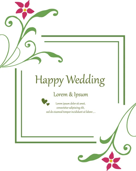 Форма открытки счастливая свадьба, винтажная рамка с милым венком. Вектор — стоковый вектор