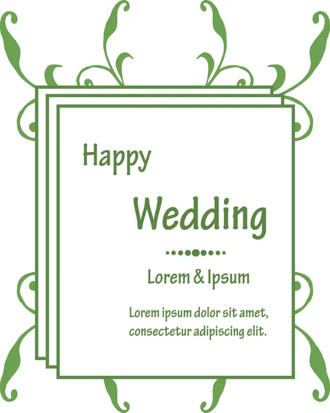 Texto feliz boda, con marco de flores decoración, para tarjeta de felicitación, tarjeta de invitación. Vector — Archivo Imágenes Vectoriales