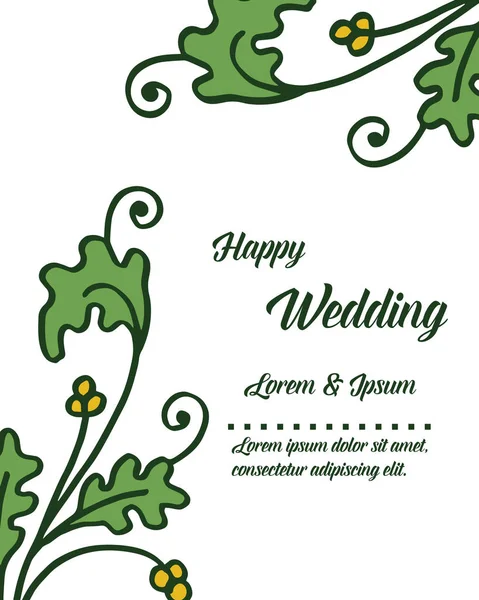 Multidão de folhas, com moldura vintage textura, design de casamento feliz cartão. Vetor —  Vetores de Stock