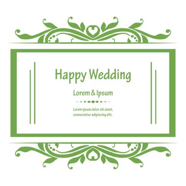 Mutlu düğün Yazı, tebrik kartı için, dikişsiz desen güzel yaprakları çerçeve. Vektör