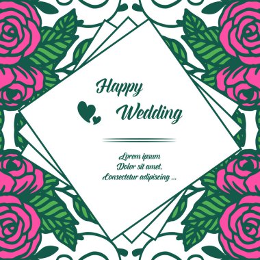 Tasarım güzel çiçek çerçeve, beyaz bir zemin üzerinde izole, davet kartı mutlu düğün için. Vektör
