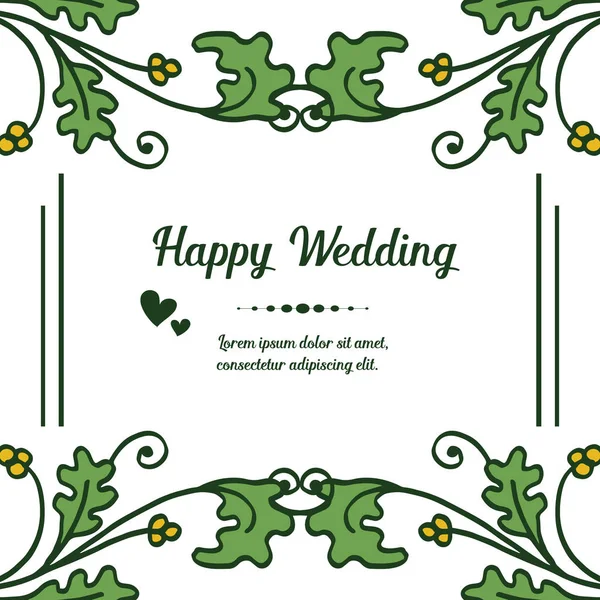 Dekorační větve jsou listy, unikátní rám, ozdobná Pozvánka šťastná svatba. Vektorové — Stockový vektor