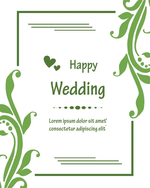 Lettrage de mariage heureux, pour carte de vœux, motif sans couture beau cadre de feuilles. Vecteur — Image vectorielle