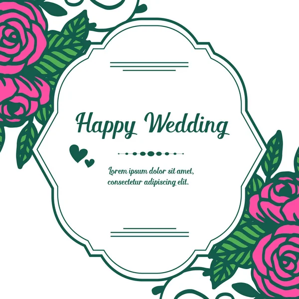 Design beau cadre floral, isolé sur une toile de fond blanche, pour carte d'invitation mariage heureux. Vecteur — Image vectorielle