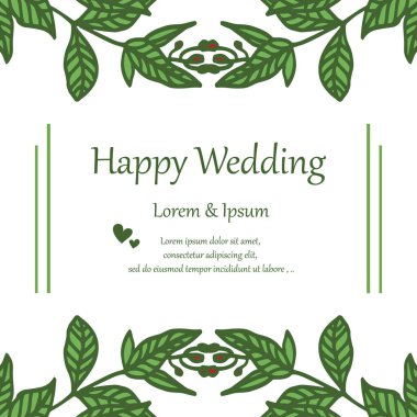 Güzel çiçek çerçeve, yaprakların doku dalları, tebrik kartı mutlu düğün için. Vektör