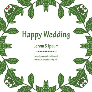 Güzel çiçek çerçeve, yaprakların doku dalları, tebrik kartı mutlu düğün için. Vektör