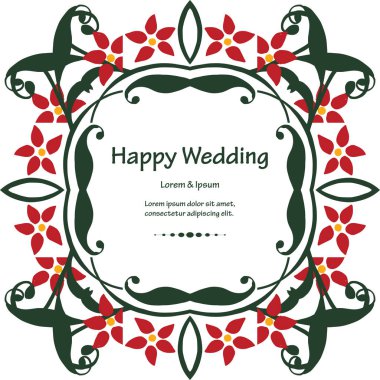 Süs güzel çiçek çerçeve, mutlu düğün davet şablonu. Vektör