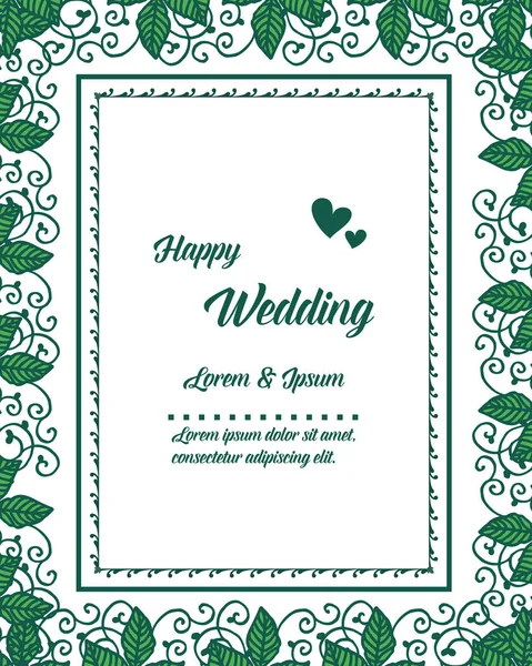 Tarjeta de felicitación feliz boda, marco de flores ornamento y hojas. Vector — Vector de stock