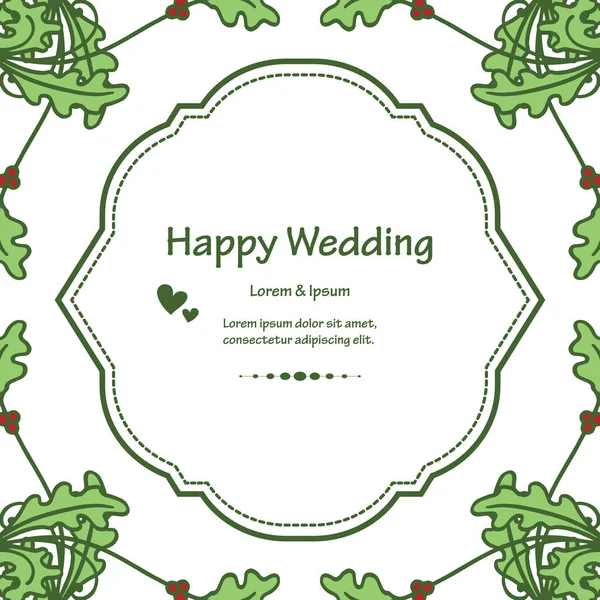 Щасливі весільні вітальні листівки, орнамент квіткової рамки і листя. Векторні — стоковий вектор