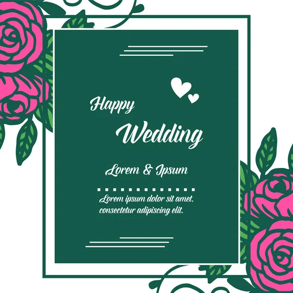 Hermoso marco floral, ramas de textura de hojas, para la tarjeta de felicitación feliz boda. Vector — Vector de stock