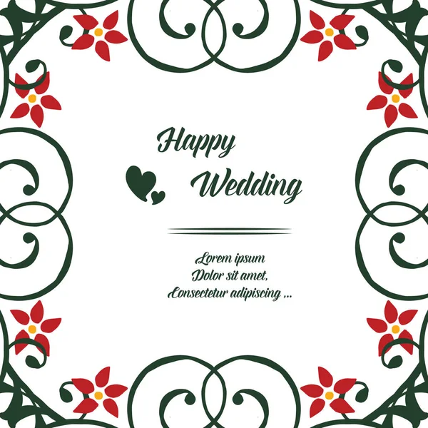 装飾美しい花のフレーム、幸せな結婚式の招待テンプレート。ベクトル — ストックベクタ