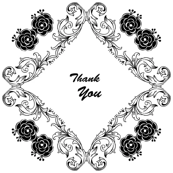 Drawing beautiful wreath frame, lettering thank you, for various card. Vector — Stock Vector