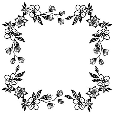 Dekoratif tasarım yaprak çiçek çerçeve, siyah ve beyaz renklerde. Vektör